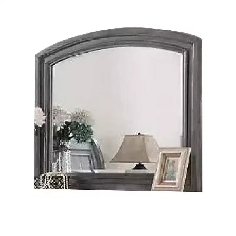 Specchio cassettiera Royal Hampton, cornice in legno di pino grigio, dettagli intagliati in stile rustico 36x42