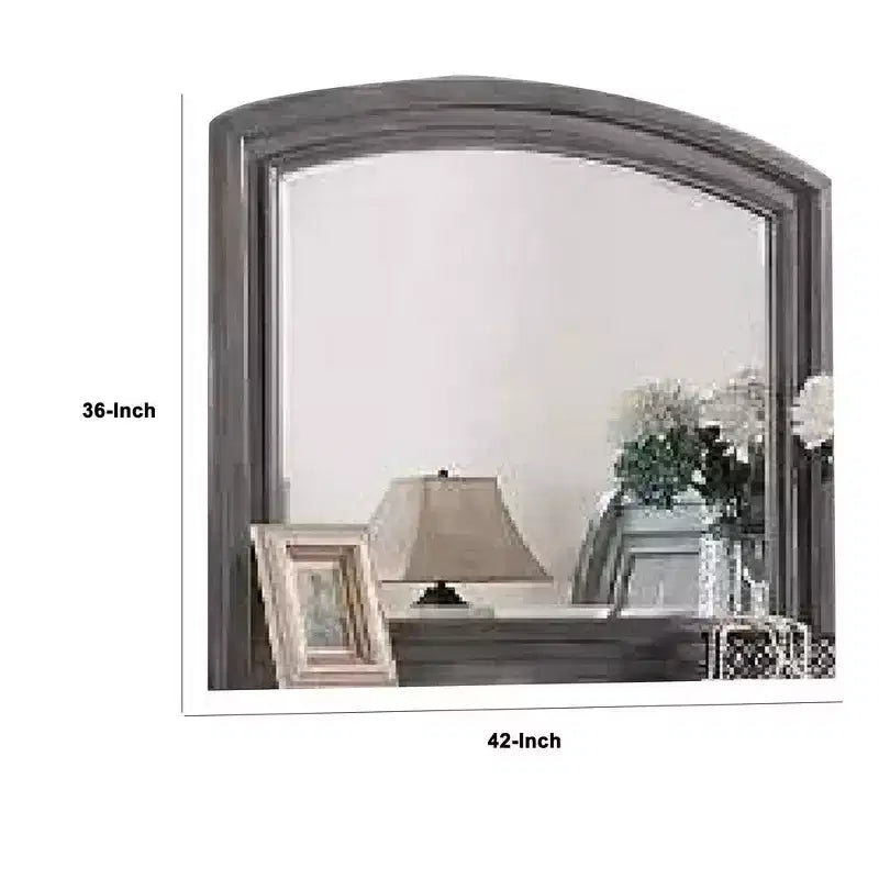 Specchio cassettiera Royal Hampton, cornice in legno di pino grigio, dettagli intagliati in stile rustico 36x42