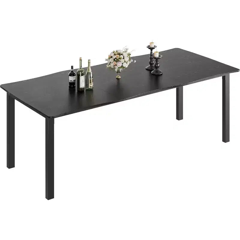 Tavolo da Pranzo con Bordo Irregolare a Onda, Piano in MDF Spessore 15mm e Struttura in Metallo, per Cucina, Effetto Marmo