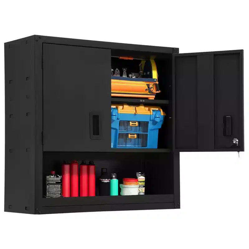 Wall Cabinet with Adjustable Shelf, Heavy Duty Steel Garage Locker with Lockable Magnetic Doors, Tool Cabinet for Warehouse Home Office Kitchen