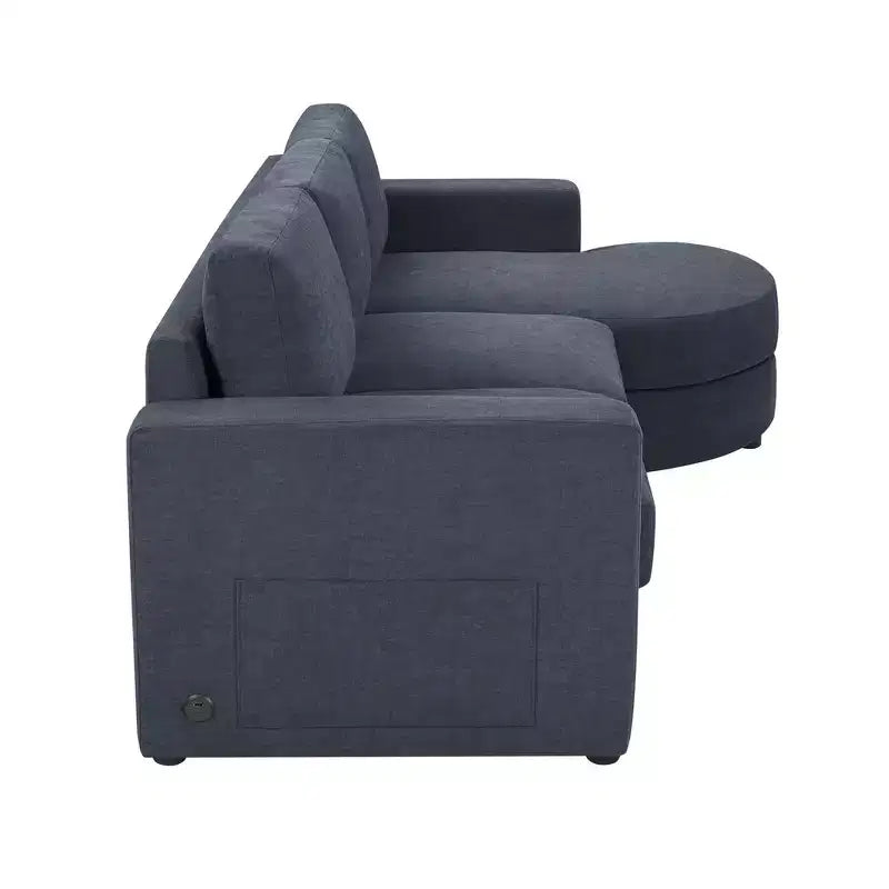 Whisen 84.6 Divano e Sofà Sezionale Moderno a L con Chaise Longue Curva, Tasche Laterali Portaoggetti