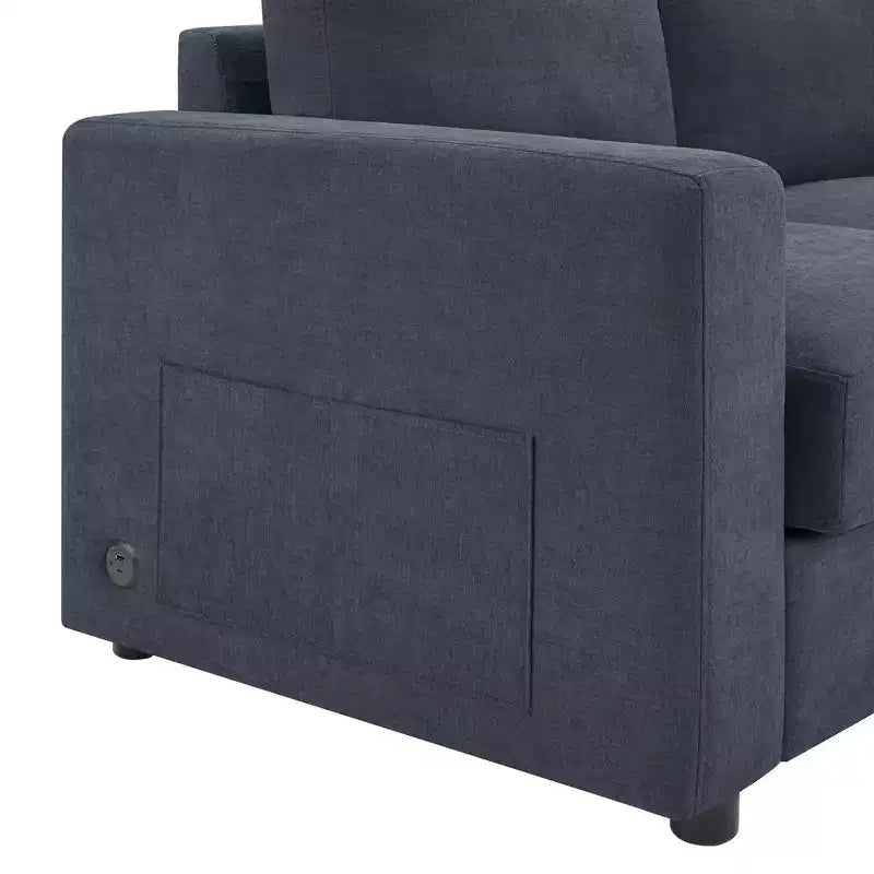 Whisen 84.6 Divano e Sofà Sezionale Moderno a L con Chaise Longue Curva, Tasche Laterali Portaoggetti