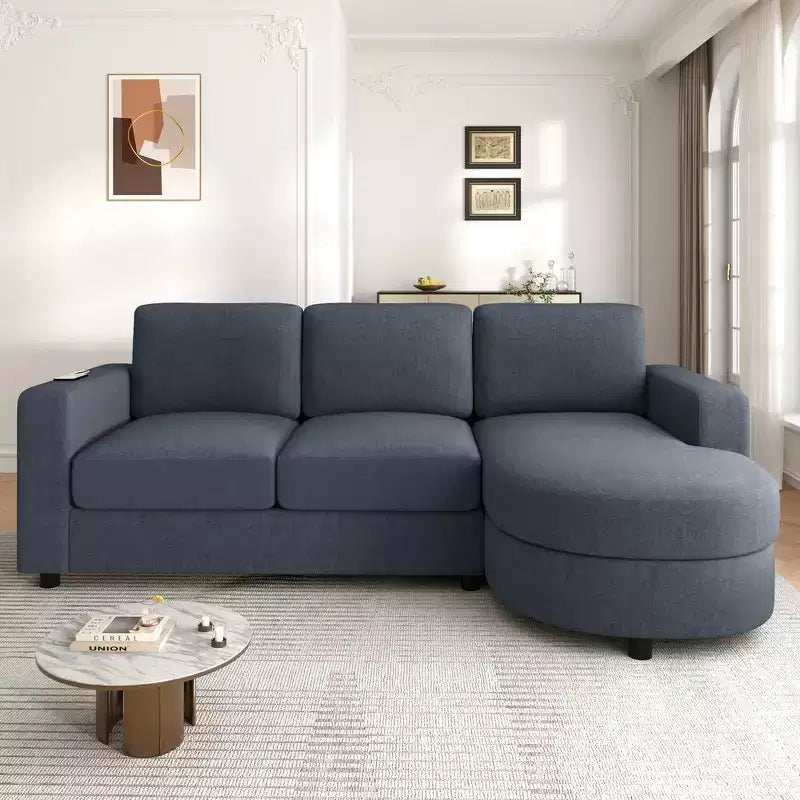 Whisen 84.6 Divano e Sofà Sezionale Moderno a L con Chaise Longue Curva, Tasche Laterali Portaoggetti