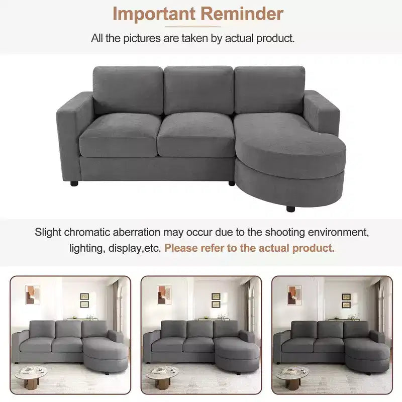 Whisen 84.6 Divano e Sofà Sezionale Moderno a L con Chaise Longue Curva, Tasche Laterali Portaoggetti