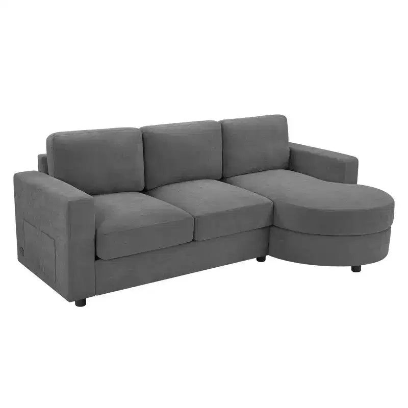 Whisen 84.6 Divano e Sofà Sezionale Moderno a L con Chaise Longue Curva, Tasche Laterali Portaoggetti