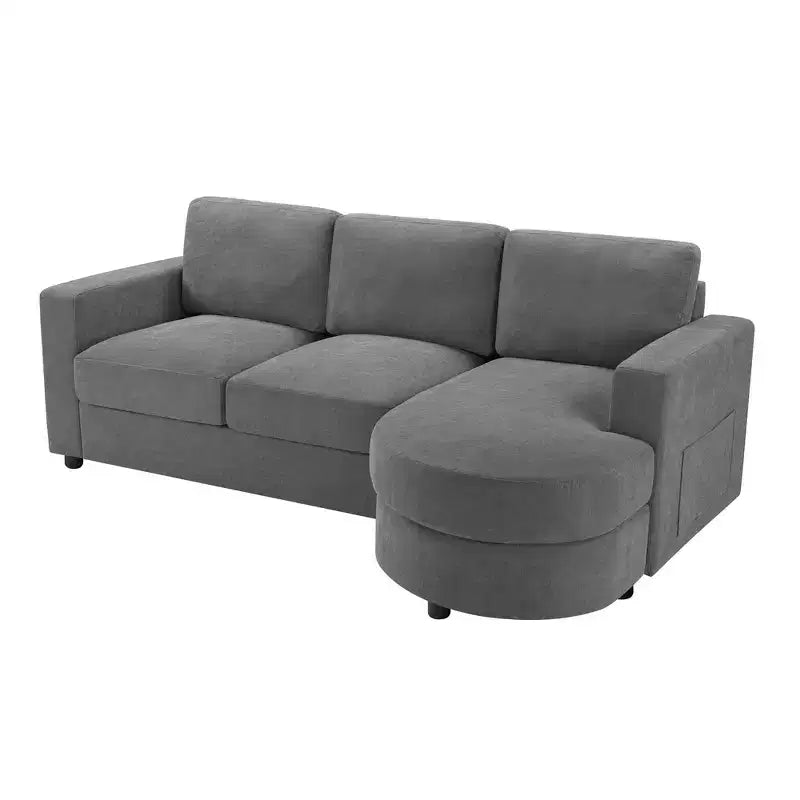 Whisen 84.6 Divano e Sofà Sezionale Moderno a L con Chaise Longue Curva, Tasche Laterali Portaoggetti