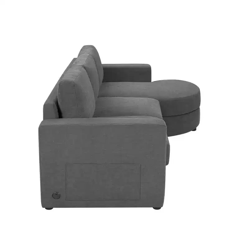 Whisen 84.6 Divano e Sofà Sezionale Moderno a L con Chaise Longue Curva, Tasche Laterali Portaoggetti