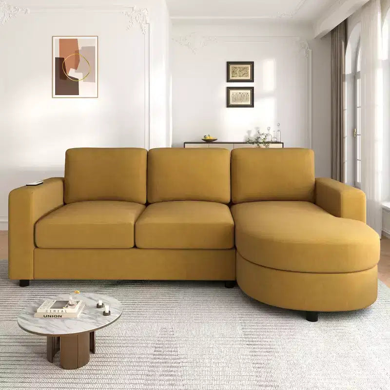 Whisen 84.6 Divano e Sofà Sezionale Moderno a L con Chaise Longue Curva, Tasche Laterali Portaoggetti
