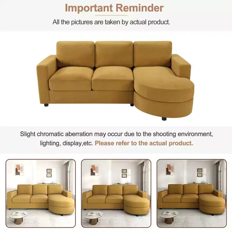 Whisen 84.6 Divano e Sofà Sezionale Moderno a L con Chaise Longue Curva, Tasche Laterali Portaoggetti