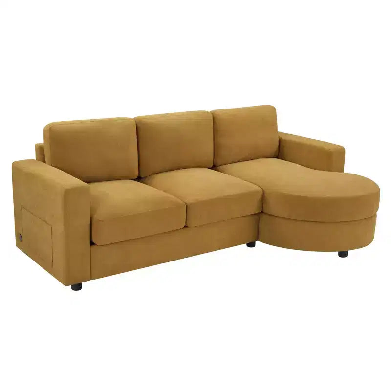 Whisen 84.6 Divano e Sofà Sezionale Moderno a L con Chaise Longue Curva, Tasche Laterali Portaoggetti