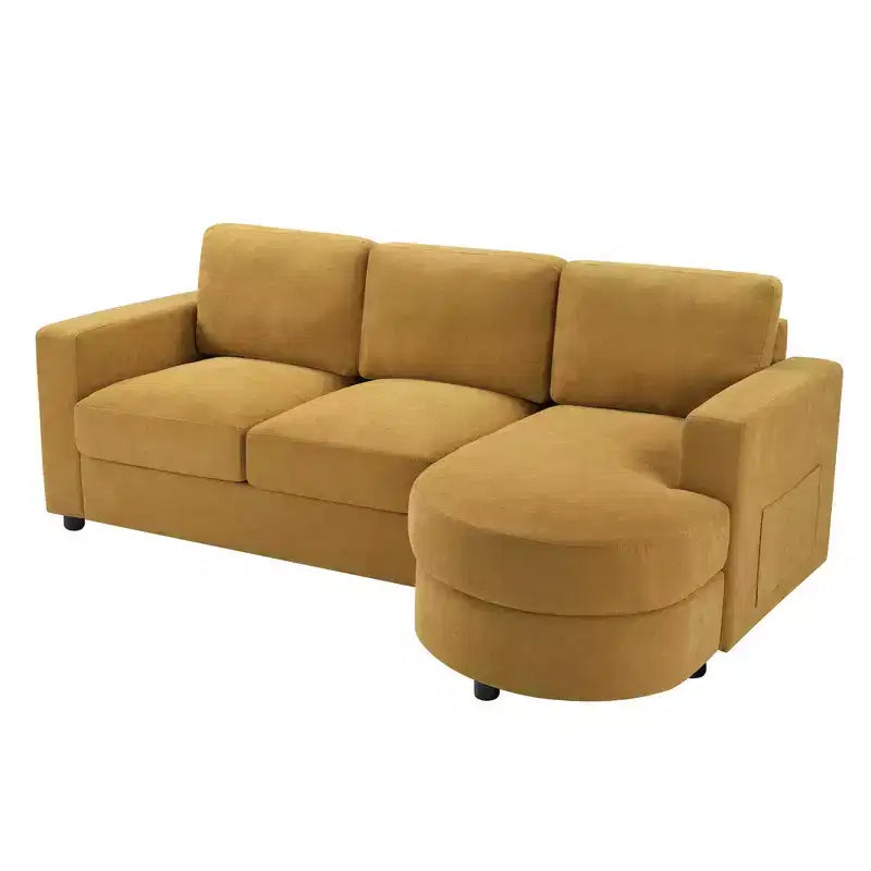 Whisen 84.6 Divano e Sofà Sezionale Moderno a L con Chaise Longue Curva, Tasche Laterali Portaoggetti