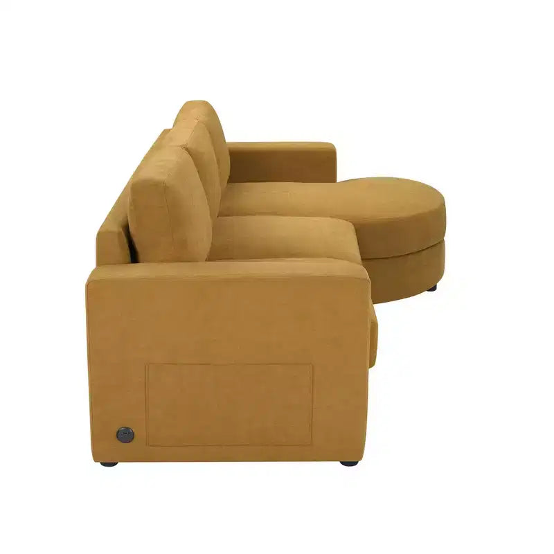 Whisen 84.6 Divano e Sofà Sezionale Moderno a L con Chaise Longue Curva, Tasche Laterali Portaoggetti