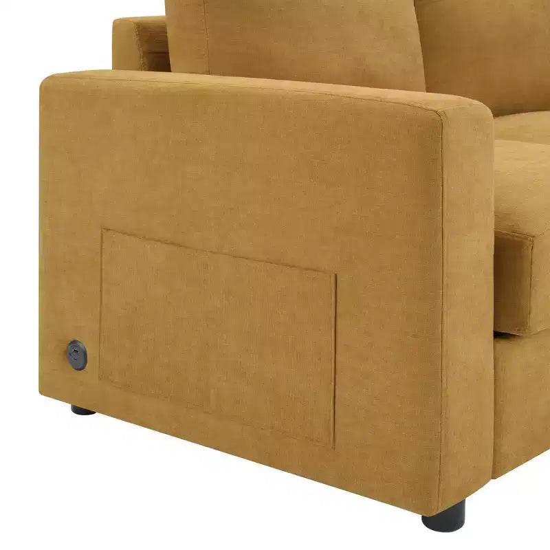 Whisen 84.6 Divano e Sofà Sezionale Moderno a L con Chaise Longue Curva, Tasche Laterali Portaoggetti