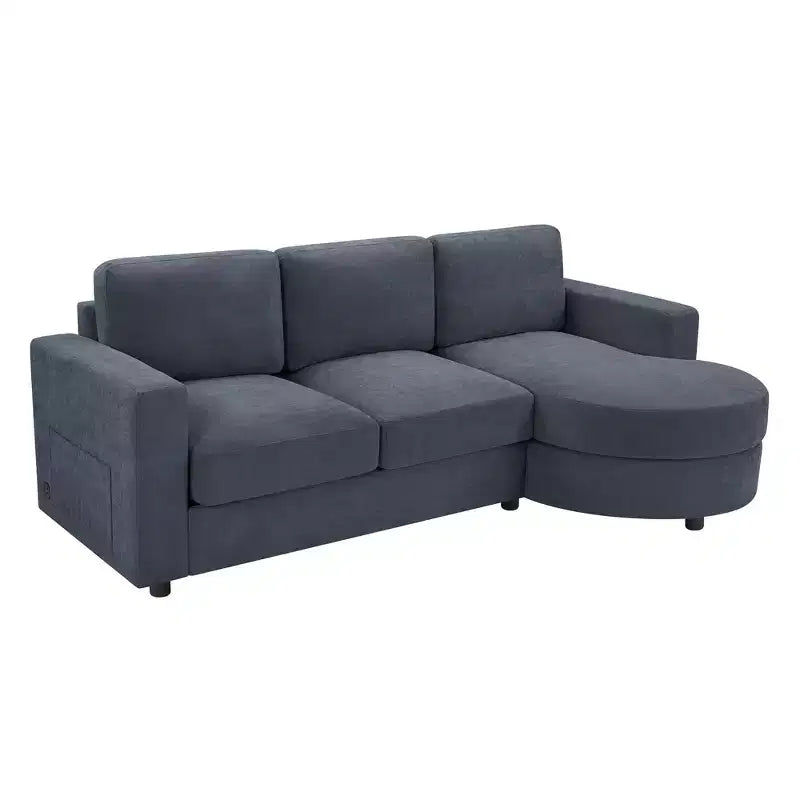 Whisen 84.6 Divano e Sofà Sezionale Moderno a L con Chaise Longue Curva, Tasche Laterali Portaoggetti
