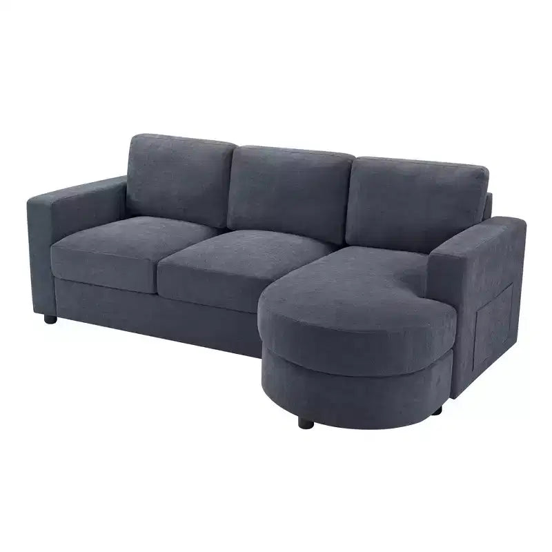Whisen 84.6 Divano e Sofà Sezionale Moderno a L con Chaise Longue Curva, Tasche Laterali Portaoggetti