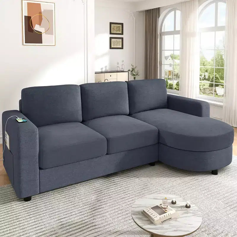 Whisen 84.6 Modern L-shaped Sectional Sofa & Couch with a Curved Chaise Lounge, Side Storage Pockets