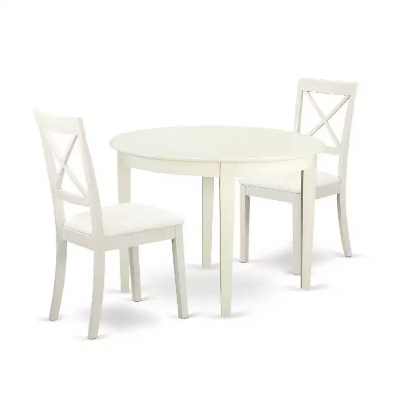 Small Kitchen Table Set with Chairs - 3 Piece Dining Table & Chairs - Neo-Classical Design - Linen White Finish