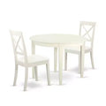 Small Kitchen Table Set with Chairs - 3 Piece Dining Table & Chairs - Neo-Classical Design - Linen White Finish