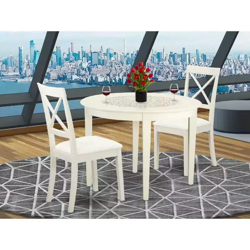 Set Tavolo e Sedie per Cucina Piccola - Tavolo da Pranzo e Sedie 3 Pezzi - Design Neoclassico - Finitura Bianco Lino