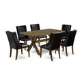 HomeStock 7-Piece Distressed Jacobean Finish Solid Wood Top Dining Table with 6-Chairs