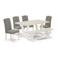 HomeStock 6-Pc Rectangle Natural Oak Finish Solid Wood Top Dining Table with 1-Bench, 4-Chairs