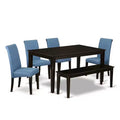 HomeStock 6-Piece Rectangle Cappuccino Finish Solid Wood Top Dining Table with 1-Bench, 4-Chairs