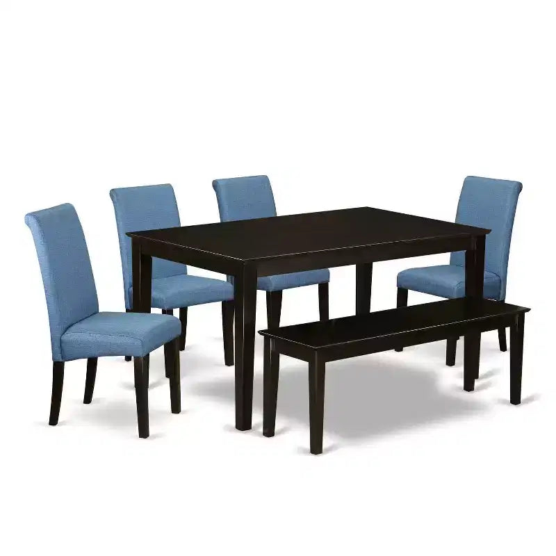 HomeStock 6-Piece Rectangle Cappuccino Finish Solid Wood Top Dining Table with 1-Bench, 4-Chairs