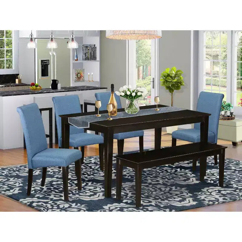 HomeStock Tavolo da Pranzo Rettangolare a 6 Pezzi in Legno Massello Finitura Cappuccino con 1 Panca e 4 Sedie