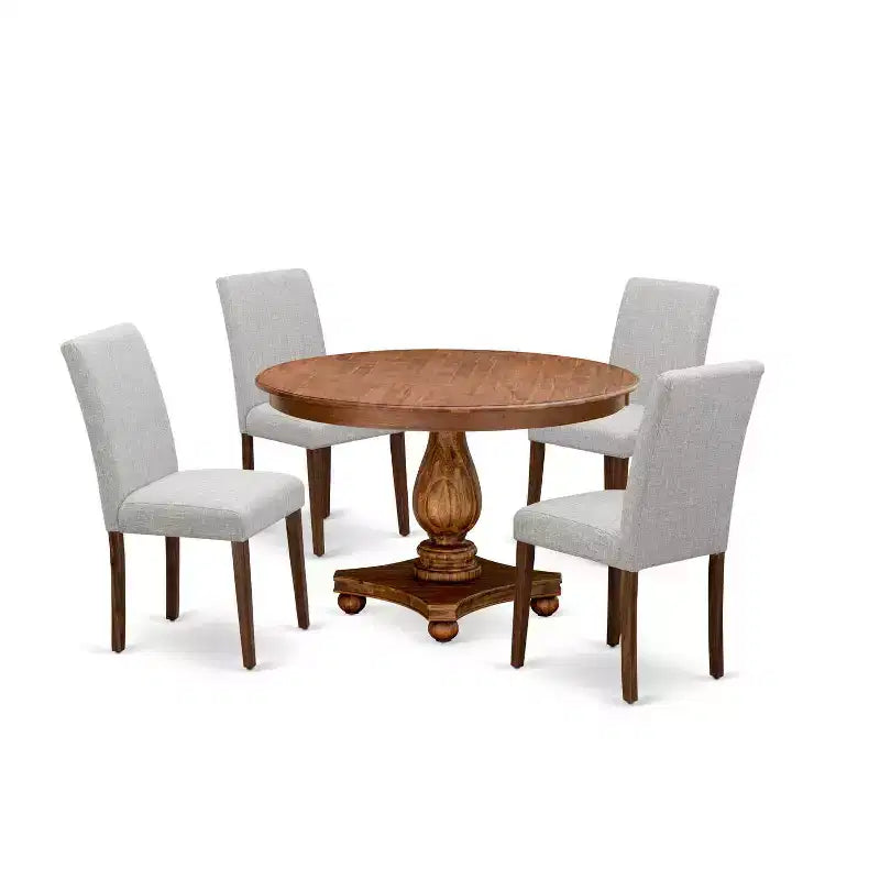 HomeStock 5-Piece Natural Oak Finish Solid Wood Top Dining Table with 4 Parson Chair