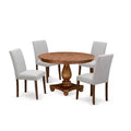 HomeStock 5-Piece Natural Oak Finish Solid Wood Top Dining Table with 4 Parson Chair