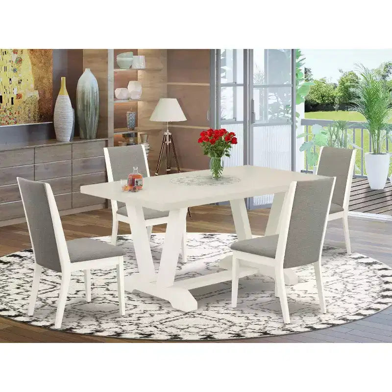 HomeStock Tavolo da pranzo con piano in legno massello e finitura in rovere naturale a 5 pezzi con 4 sedie