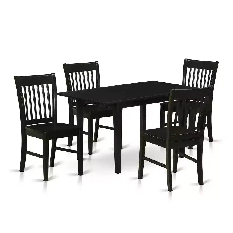 5-Piece Black Finish Solid Wood Top - Rectangular Dining Room Set - Seats 4