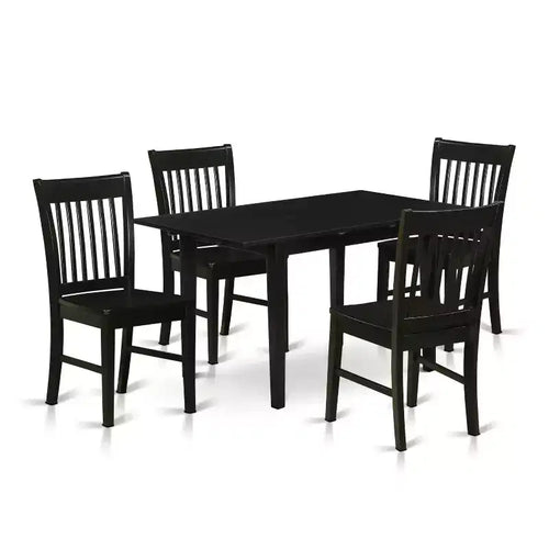 5-Piece Black Finish Solid Wood Top - Rectangular Dining Room Set - Seats 4