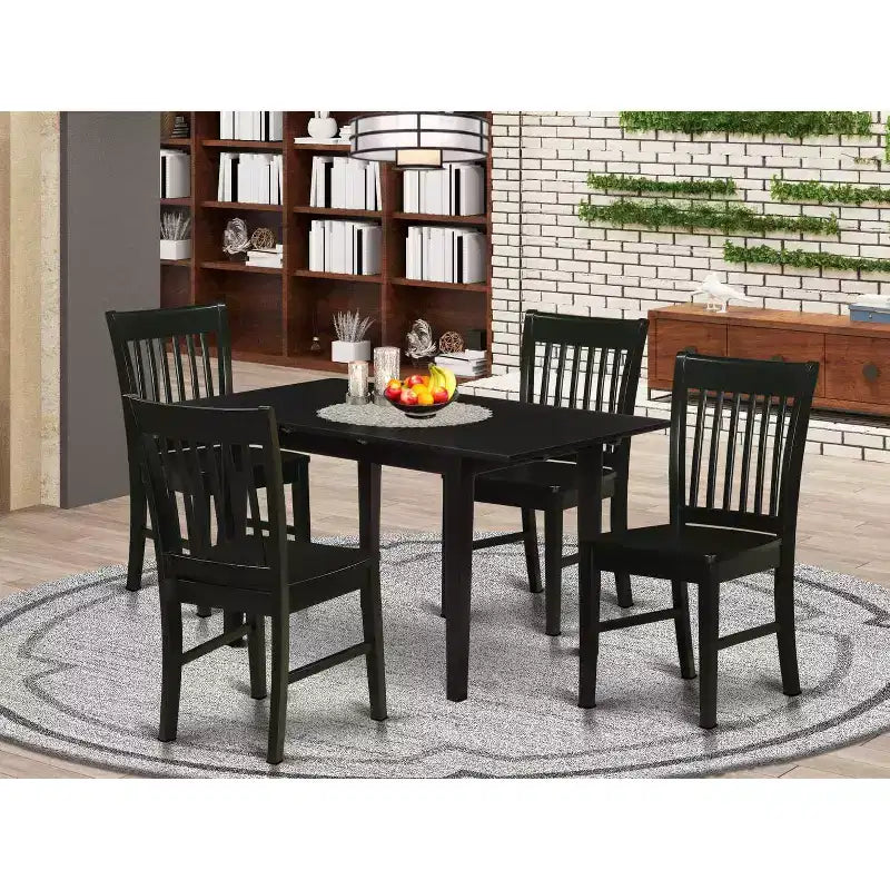 Set da pranzo rettangolare 5 pezzi con piano in legno massello finitura nera - 4 posti a sedere