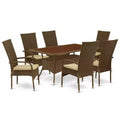 HomeStock 7-Piece Natural Oak Finish Solid Wood Top Dining Table with 6 Chairs