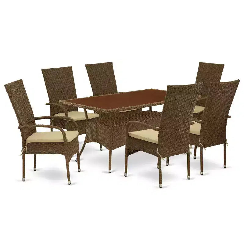 HomeStock 7-Piece Natural Oak Finish Solid Wood Top Dining Table with 6 Chairs