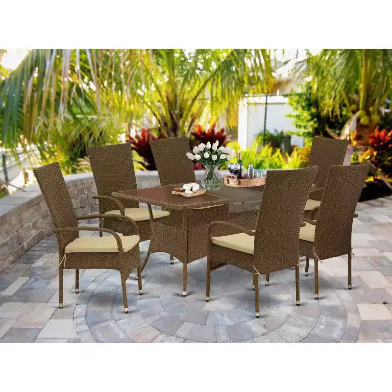 HomeStock Tavolo da pranzo a 7 pezzi con piano in legno massello finitura rovere naturale e 6 sedie