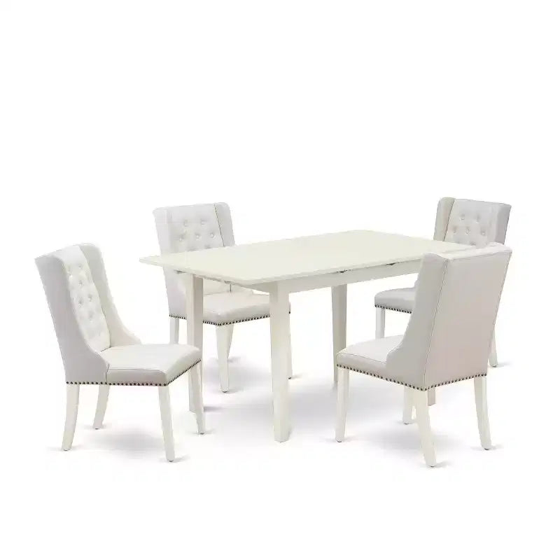 5-Piece Linen White Finish Solid Wood Top Button Tufted Dining Room Set (Seats-4)