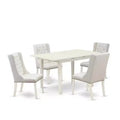 5-Piece Linen White Finish Solid Wood Top Button Tufted Dining Room Set (Seats-4)