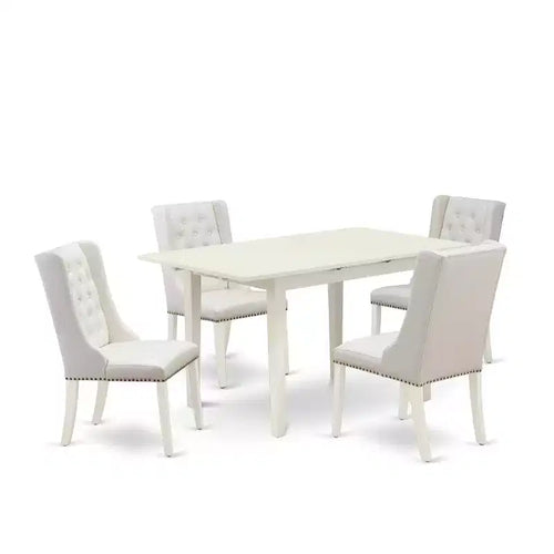 5-Piece Linen White Finish Solid Wood Top Button Tufted Dining Room Set (Seats-4)