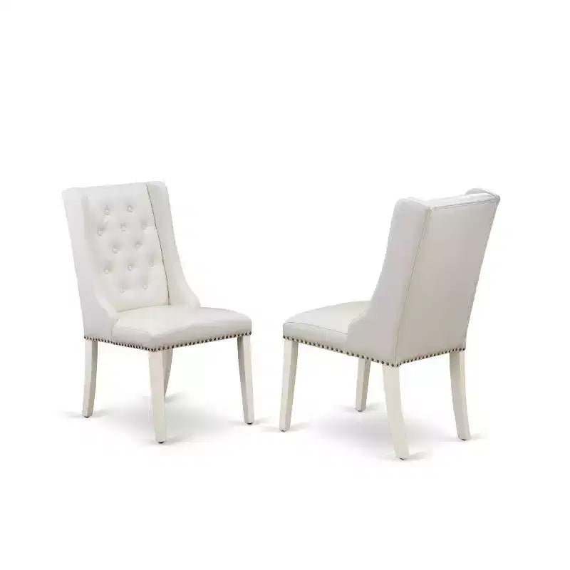 Set Sala da Pranzo 5 Pezzi in Legno Massello Finitura Bianco Lino con Sedie a Bottone (4 Posti)