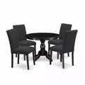 HomeStock 5-Pc Wire Brushed Black Finish Solid Wood Top Dining table with 4 Chairs