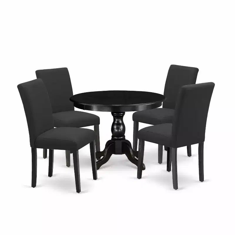 HomeStock 5-Pc Wire Brushed Black Finish Solid Wood Top Dining table with 4 Chairs