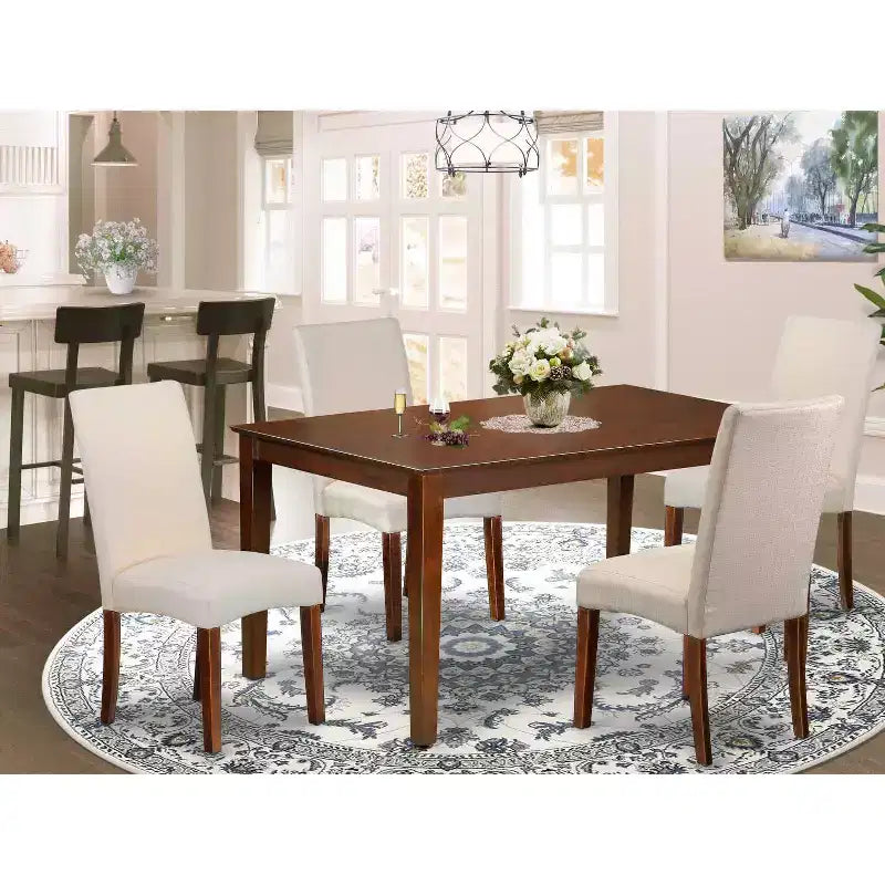 HomeStock Set da pranzo rettangolare 5 pezzi con top in legno massello finitura mogano - 4 posti a sedere