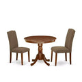 Round Dining Table Set - 36 Inch Table & 2 Chairs - Linen Fabric - Dark Coffee Finish