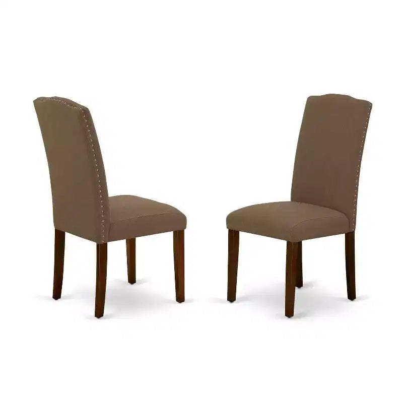 Set Tavolo da Pranzo Rotondo - Tavolo da 91 cm e 2 Sedie - Tessuto di Lino - Finitura Caffè Scuro