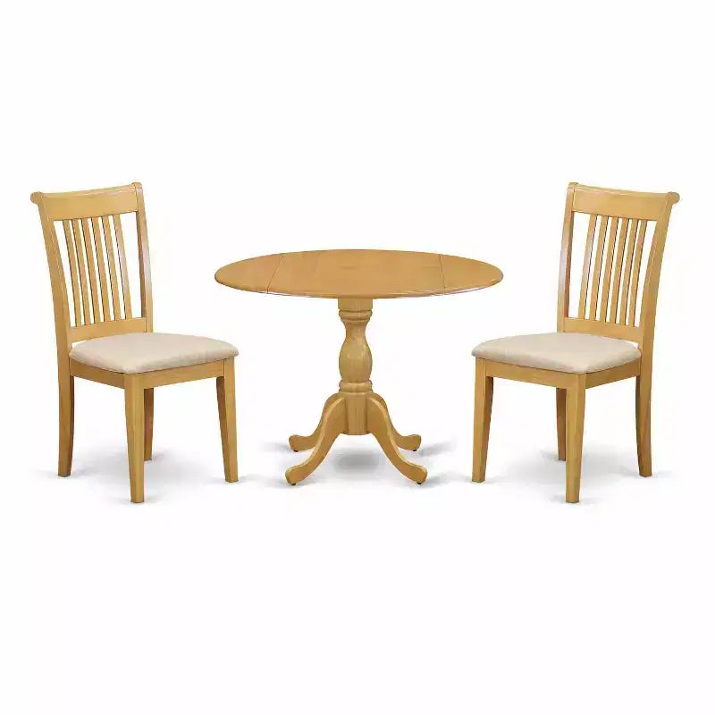 3-Piece Natural Oak Finish Solid Wood Top - Dining Room Set - Seats 4