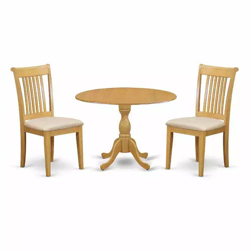 3-Piece Natural Oak Finish Solid Wood Top - Dining Room Set - Seats 4