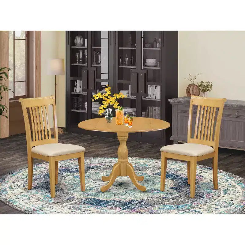 Set da Pranzo 3 Pezzi in Legno Massello con Finitura Rovere Naturale - Posti a Sedere per 4 Persone