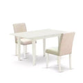 HomeStock 3-Piece Linen White Finish Rectangular Solid Wood Top with Butterfly Leaf Dining Table Set